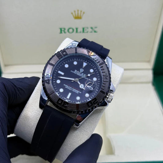 Rolex Yacht-Master 40mm Silver Stainless Steel Quartz Watch with Rubber Strap - Luxury Nautical Timepiece