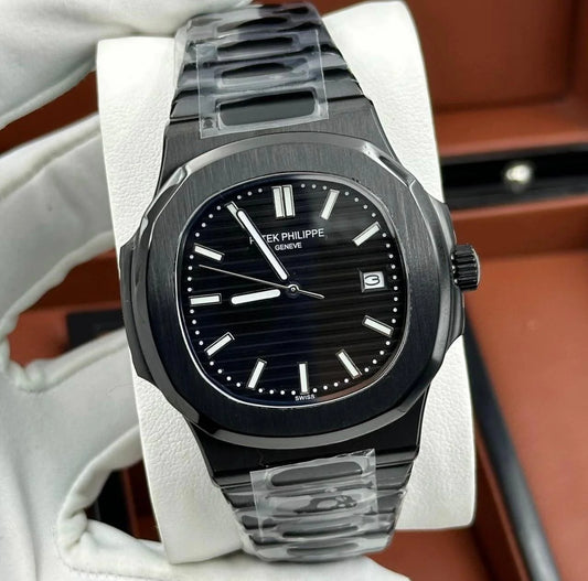 Patek Philippe Nautilus Replica Watch - Silver Chain Black Dial Luxury Men's Timepiece