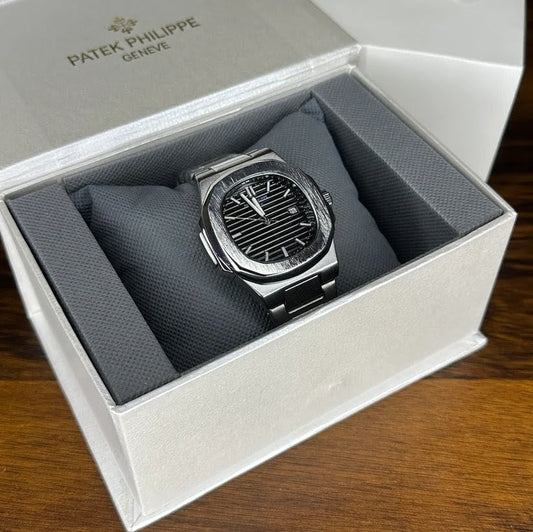 Patek Philippe Nautilus Replica Watch - Silver Chain Black Dial Luxury Men's Timepiece