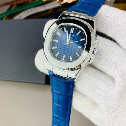 Patek Philippe Nautilus Replica - Blue Dial & Strap Silver Case Men's Watch