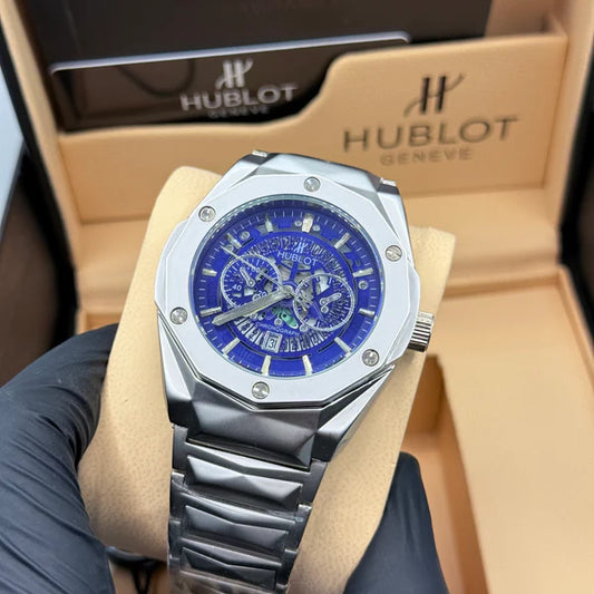 Hublot Big Bang Integrated Skeleton Blue Dial Stainless Steel Bracelet - Luxury Chronograph