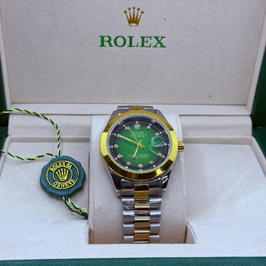 Rolex Datejust Two-Tone Green Dial with Diamond Markers - Luxury Oyster Steel and Yellow Gold Watch