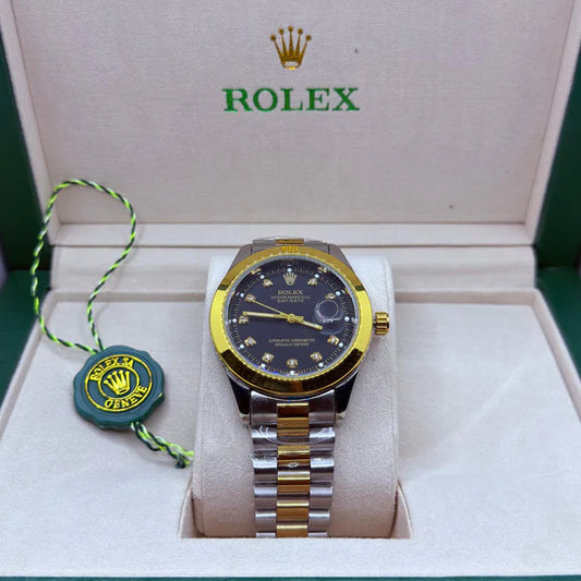 Rolex Datejust Two-Tone Black Dial with Diamond Markers - Luxury Oyster Steel and Yellow Gold Watch