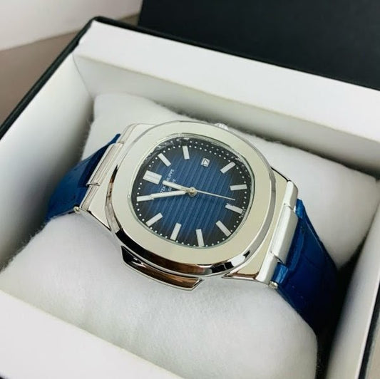 Patek Philippe Nautilus Replica - Blue Dial & Strap Silver Case Men's Watch