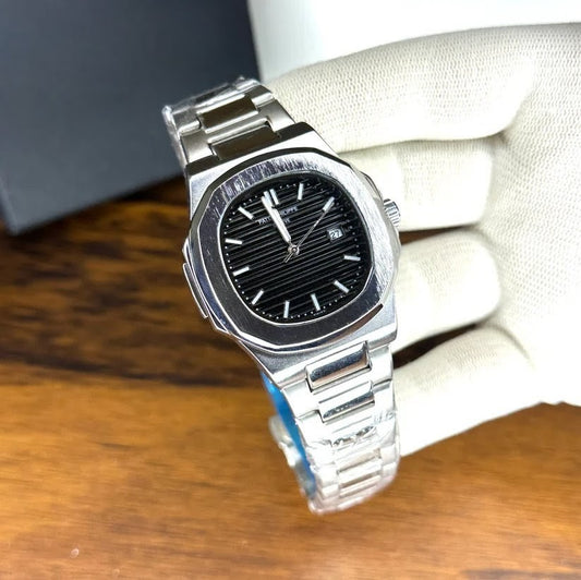 Patek Philippe Nautilus Replica Watch - Silver Chain Black Dial Luxury Men's Timepiece