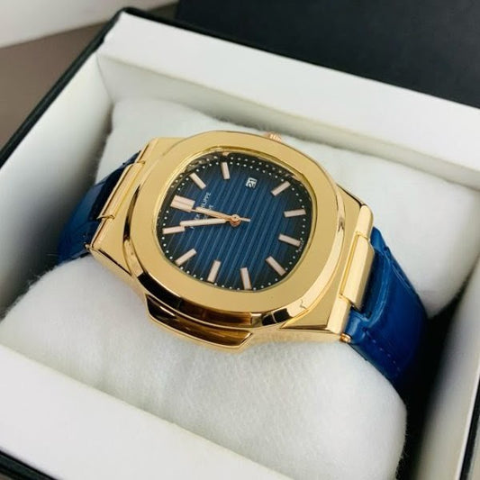 Patek Philippe Nautilus Replica - Blue Dial & Strap Golden Case Men's Watch
