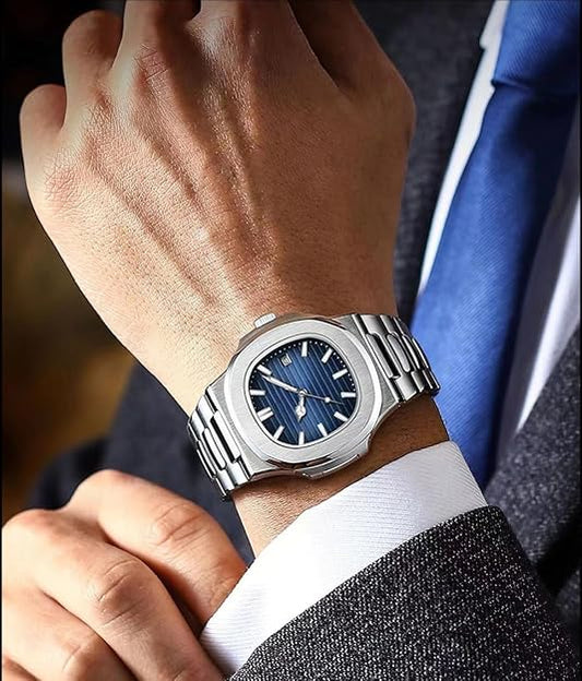 Patek Philippe Nautilus Replica Watch - Silver Chain Blue Dial Luxury Men's Timepiece