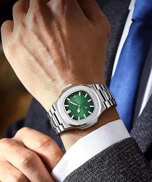 Patek Philippe Nautilus Replica Watch - Silver Chain Green Dial Luxury Men's Timepiece