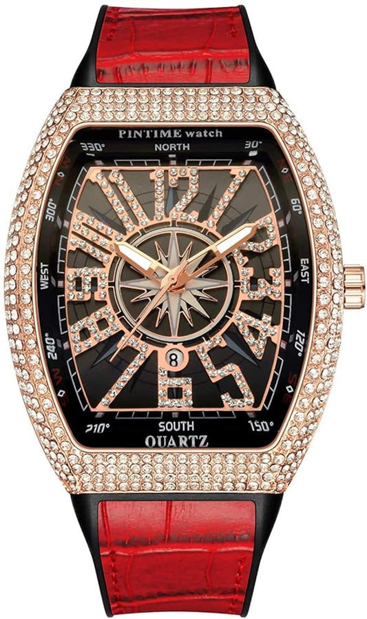 Franck Muller Vanguard Black Dial Quartz Watch with Gold Stone Bezel - Luxury Tonneau Men's Timepiece (45mm)