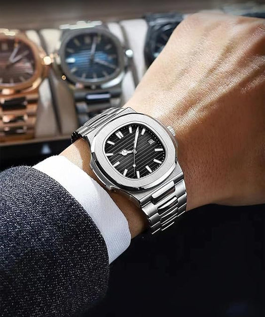 Patek Philippe Nautilus Replica Watch - Silver Chain Black Dial Luxury Men's Timepiece