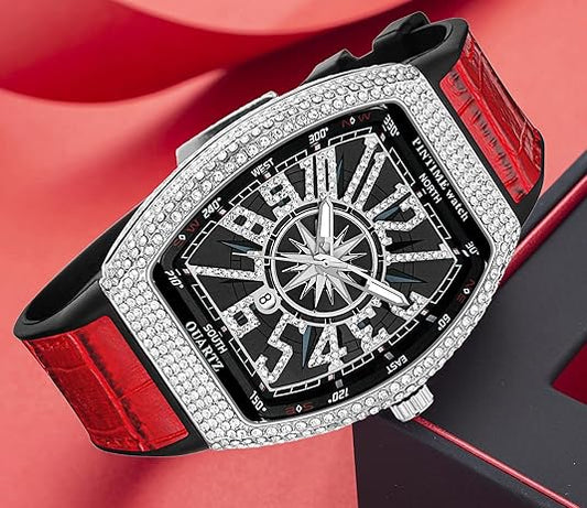 Franck Muller Vanguard Black Dial Quartz Watch with Diamond Bezel - Luxury Tonneau Men's Timepiece (45mm)