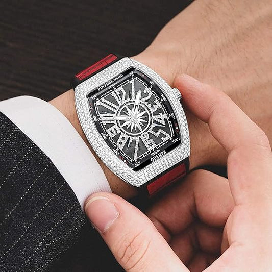 Franck Muller Vanguard Black Dial Quartz Watch with Diamond Bezel - Luxury Tonneau Men's Timepiece (45mm)