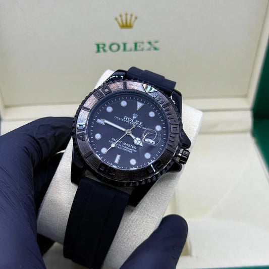 Rolex Yacht-Master 40mm Black Stainless Steel Quartz Watch with Rubber Strap - Luxury Nautical Timepiece