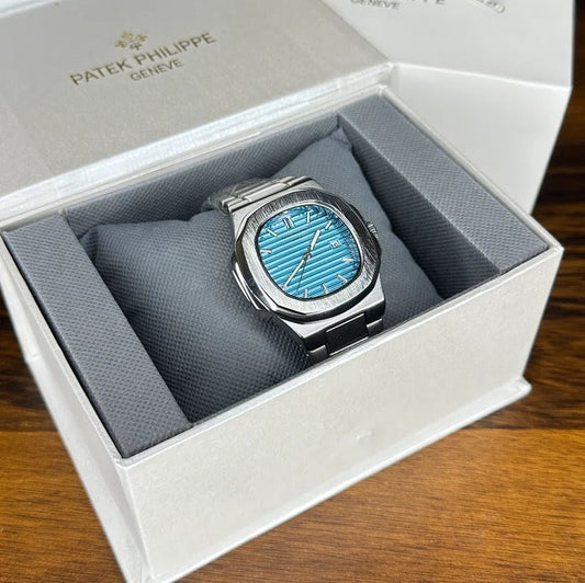Patek Philippe Nautilus Replica - Silver Chain Cyan Dial Luxury Men's Watch