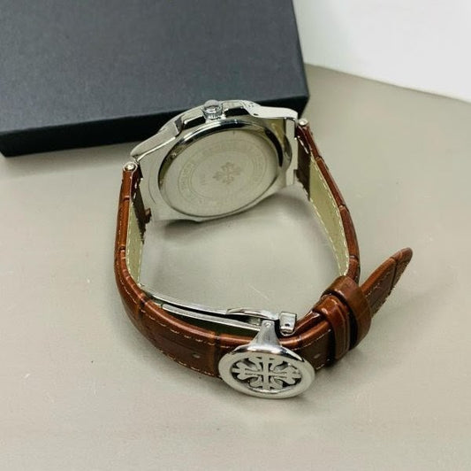 Patek Philippe Nautilus Replica - Brown Dial & Strap Silver Case Men's Watch