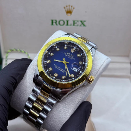 Rolex Datejust Two-Tone Blue Dial with Diamond Markers - Luxury Oyster Steel and Yellow Gold Watch
