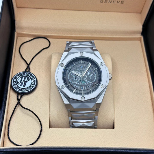 Hublot Big Bang Integrated Skeleton Grey Dial Stainless Steel Bracelet - Luxury Chronograph
