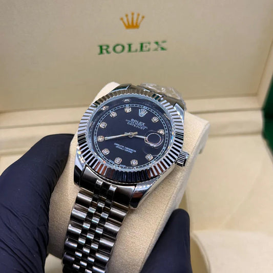 Rolex Datejust Black Dial Silver Chain - Luxury Stainless Steel Watch
