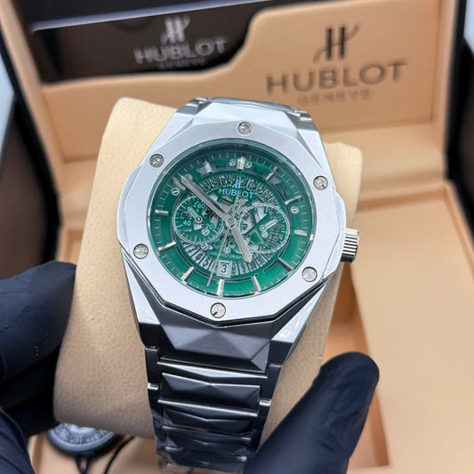 Hublot Big Bang Integrated Skeleton Green Dial Stainless Steel Bracelet - Luxury Chronograph
