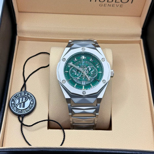 Hublot Big Bang Integrated Skeleton Green Dial Stainless Steel Bracelet - Luxury Chronograph