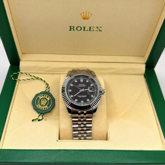 Rolex Datejust Black Dial Silver Chain - Luxury Stainless Steel Watch