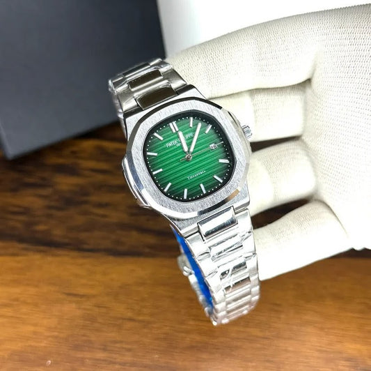 Patek Philippe Nautilus Replica Watch - Silver Chain Green Dial Luxury Men's Timepiece
