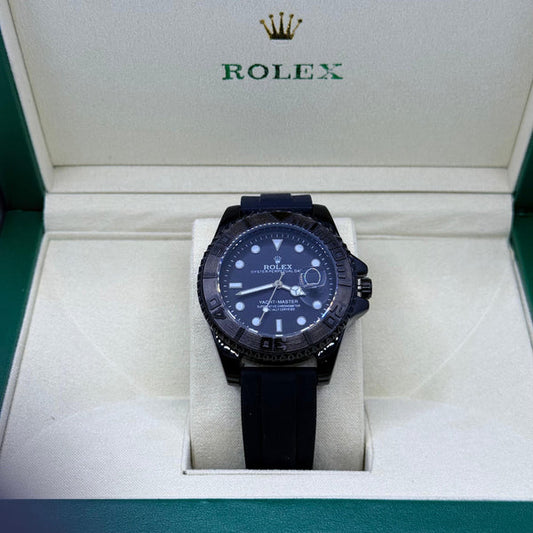 Rolex Yacht-Master 40mm Black Stainless Steel Quartz Watch with Rubber Strap - Luxury Nautical Timepiece