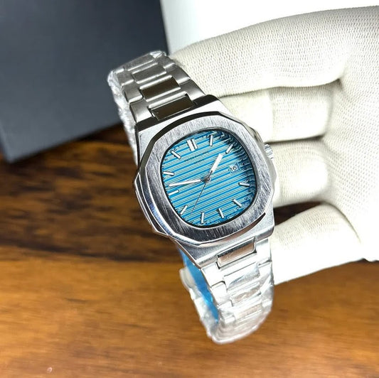 Patek Philippe Nautilus Replica - Silver Chain Cyan Dial Luxury Men's Watch