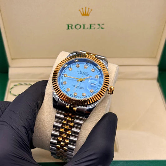 Rolex Datejust Blue Dial Silver Gold Chain - Luxury Stainless Steel Watch