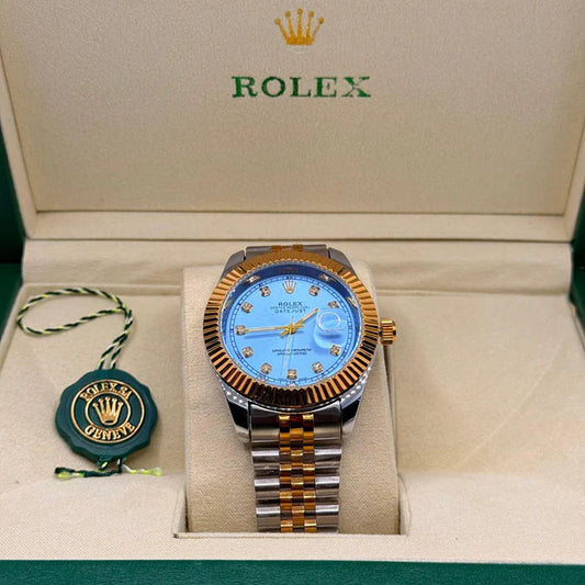 Rolex Datejust Blue Dial Silver Gold Chain - Luxury Stainless Steel Watch