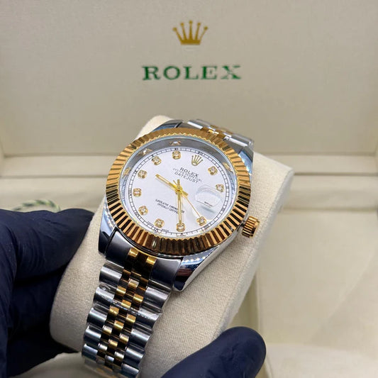 Rolex Datejust White Dial Silver Gold Chain - Luxury Stainless Steel Watch
