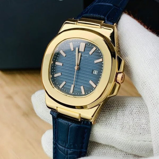 Patek Philippe Nautilus Replica - Blue Dial & Strap Golden Case Men's Watch
