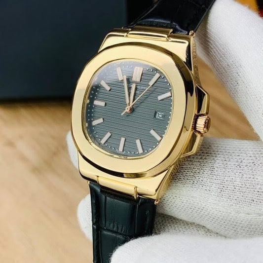 Patek Philippe Nautilus Replica - Black Dial & Strap Golden Case Men's Watch