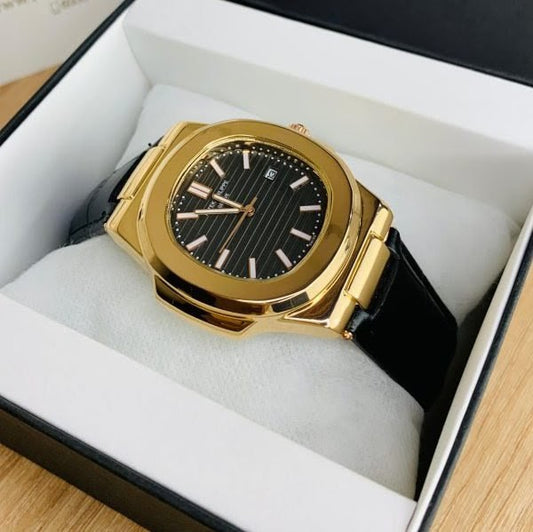 Patek Philippe Nautilus Replica - Black Dial & Strap Golden Case Men's Watch