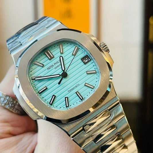 Patek Philippe Nautilus Replica - Silver Chain Cyan Dial Luxury Men's Watch