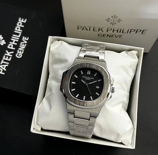 Patek Philippe Nautilus Replica Watch - Silver Chain Black Dial Luxury Men's Timepiece